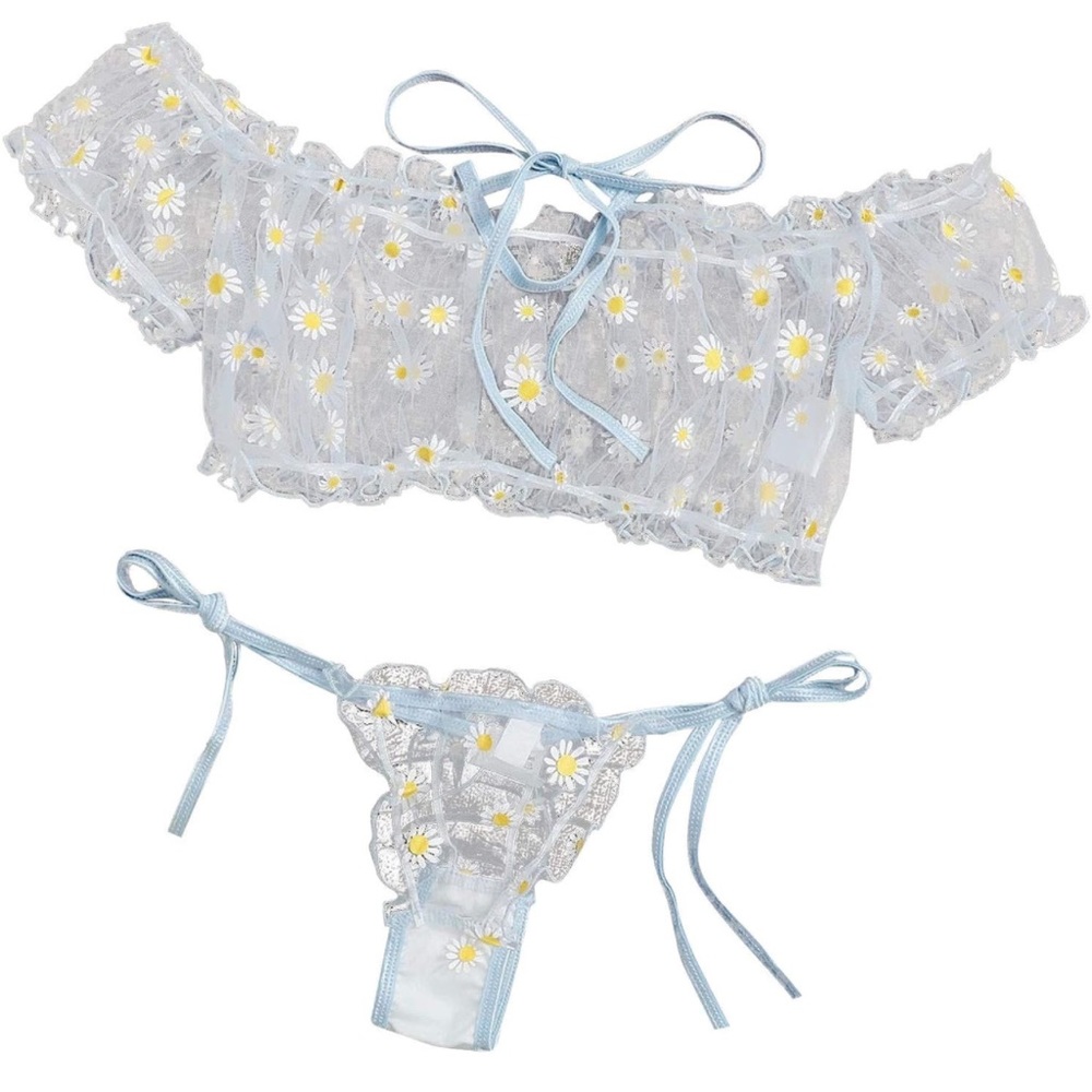 Baby blue and yellow floral two piece lingerie